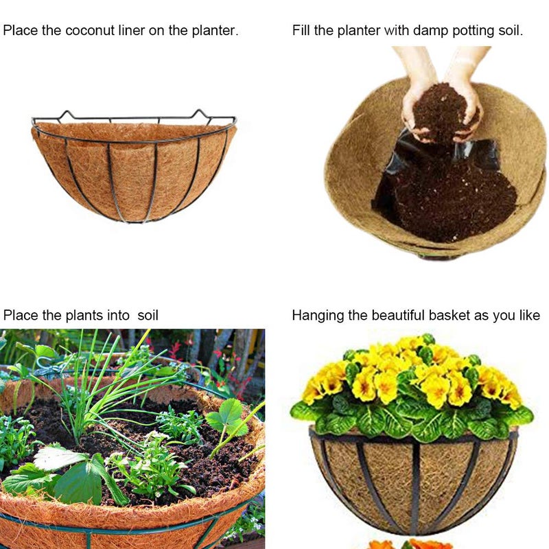 Frillybutts 2 PCS Half Basket Coco Liners 12"" Half Circle Wall Moon Planter Coco Fiber Replacement Liners for Wall Hanging Baskets - Image 4